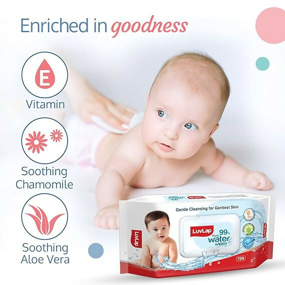 LuvLap Paraben Free 99% Pure Water Nourishing Baby Wipes, with Fliptop Lid | Grocsy