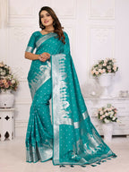 Anaita Turquoise kochi Silk With Bandhej Weaving Saree With Blouse | Grocsy