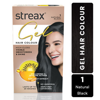 Streax Gel No Ammonia 100% Grey Coverage Hair Color - Natural Black | Grocsy