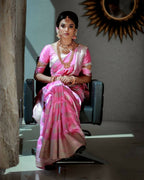 DEIANA'S Beautiful Designer Golden zari Soft Lichi Silk Saree - Baby pink | Grocsy