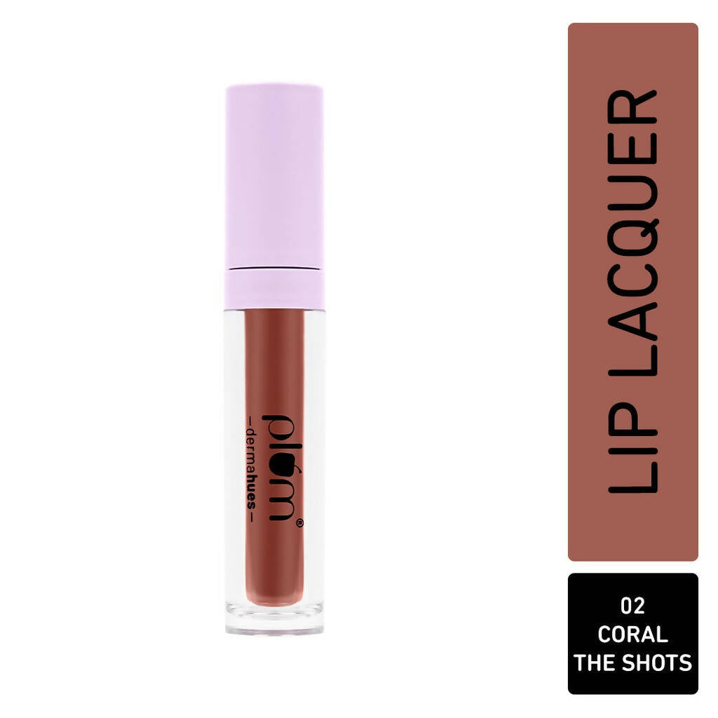 Plum Glassy Glaze Lip Lacquer 3-in-1 Lipstick + Lip Balm + Gloss02 Coral The Shots | Grocsy