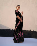 Arfa Fashion House Black Floral Pure Lilin Digital Printed Saree | Grocsy