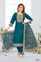 Joban Fashion Chinon Silk Blue Color Kurta Set | Grocsy