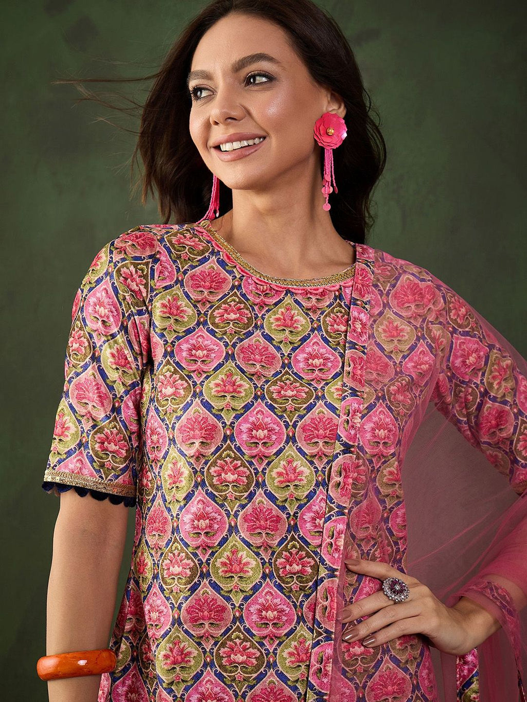 Sangria Printed Straight Kurta & Trouser With Dupatta | Grocsy