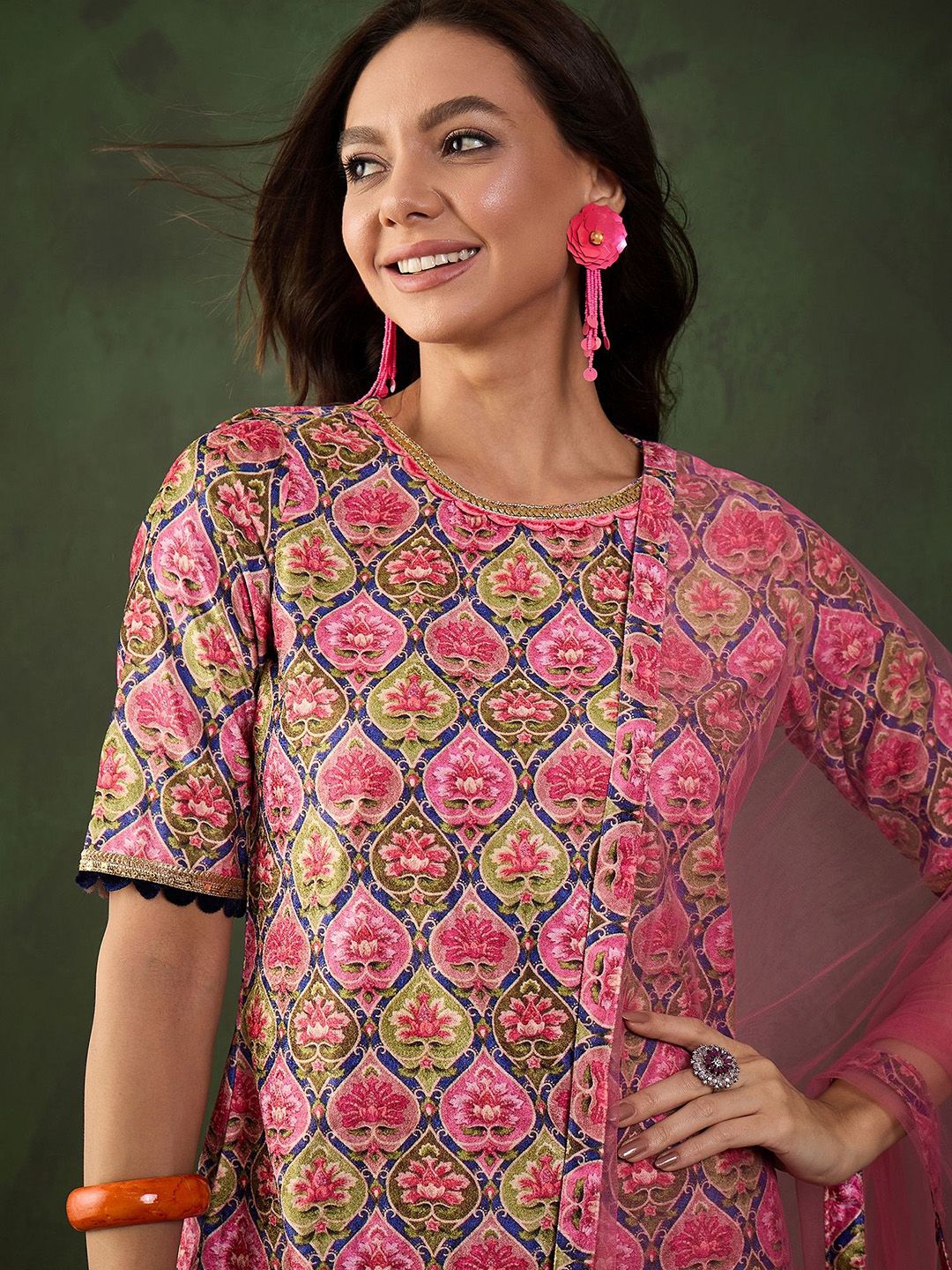 Sangria Printed Straight Kurta & Trouser With Dupatta | Grocsy