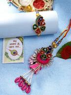 NVR Women & Men Set of 2 Multicolor Thread Work & Beaded Bhaiya Bhabhi Rakhi With Roli Chawal | Grocsy