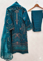 Teeya Creation Womens New Net With Heavy Embroiedery With Sequence Work Teal Kurta Set | Grocsy