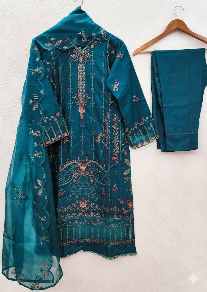 Teeya Creation Womens New Net With Heavy Embroiedery With Sequence Work Teal Kurta Set | Grocsy