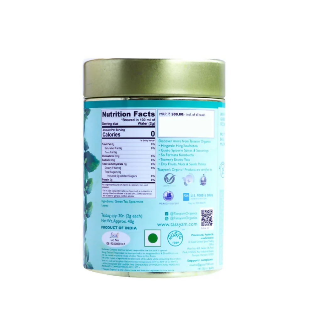 Tassyam Organics Moroccan Mint Biodegradable Tea Bags | Grocsy
