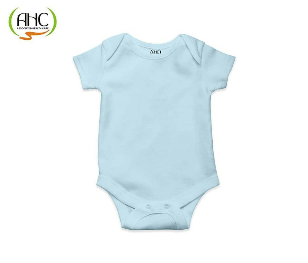 AHC Soft Cotton Short-Sleeve Bodysuits Solid Onesies New Born Infant Dress - Grey/Blue/Green/Pink/Yellow | Grocsy