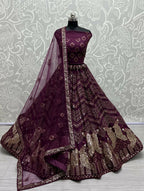Jyoti Fashion Women's Purple Bridal Net Fancy Foil & Sequins with Multi Thread Embroidered Wedding Lehenga Choli | Grocsy