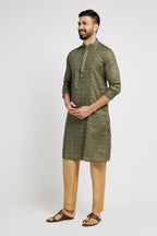Ethnic India Green Men's Kurta Abstract Polyester | Grocsy