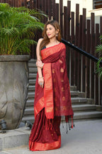 Beatitude Red Cotton Banarasi Saree | Grocsy