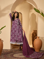 Joban Fashion Printed Purple Pure Cotton Kurta Set | Grocsy
