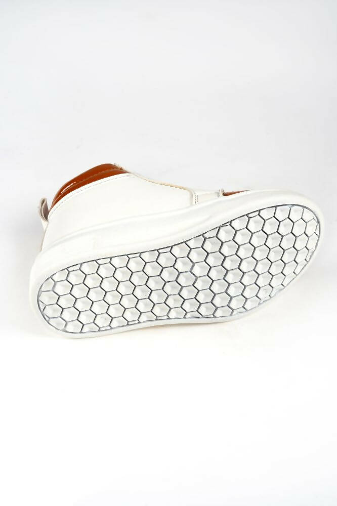 Tiny Bugs For Boys & Girls Mid Top Sneakers - White & Tan | Grocsy