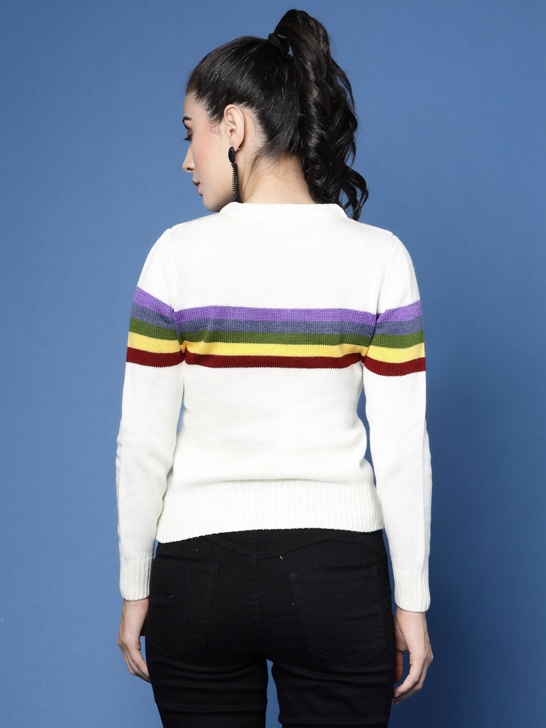 Women Winter White Acrylic Sweater - Wool Trees | Grocsy