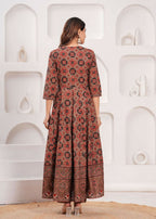 Jaimini Women Cotton Printed Round Neck Calf Length Flared Kurta Pant And Dupatta Set | Grocsy