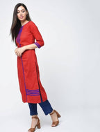 Aniyah Cotton Red Color Straight Kurta With Patchwork (AN-108K) | Grocsy