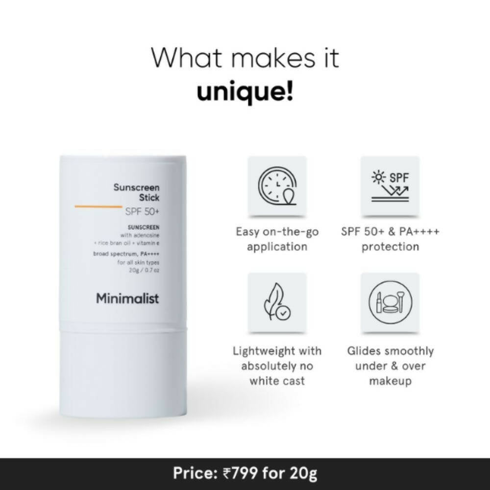 Minimalist SPF 50 Sunscreen Stick PA++++ With Adenosine, Rice Bran Oil & Vitamin E | Grocsy