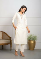 Festive Wear Ethnic White viscose blend Stitched Suit With Dupatta - Tanisha | Grocsy