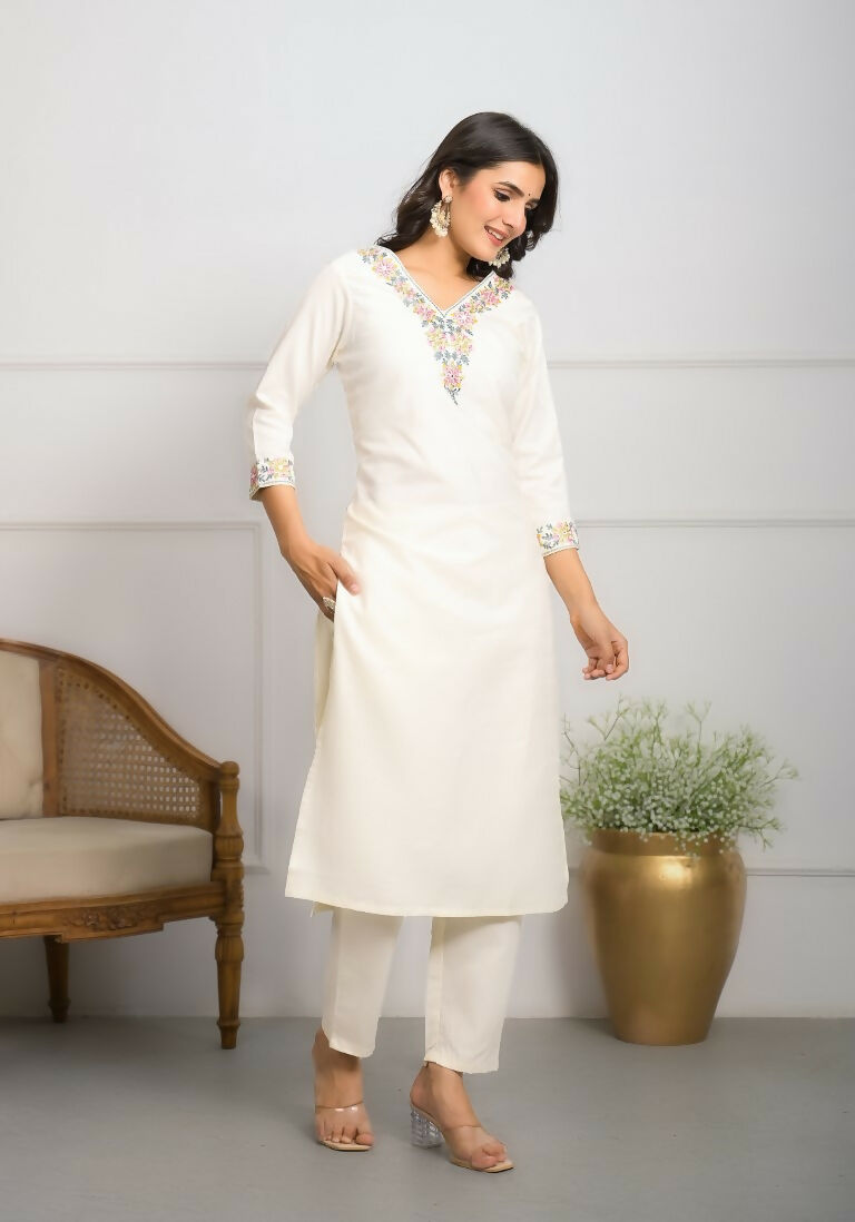 Festive Wear Ethnic White viscose blend Stitched Suit With Dupatta - Tanisha | Grocsy
