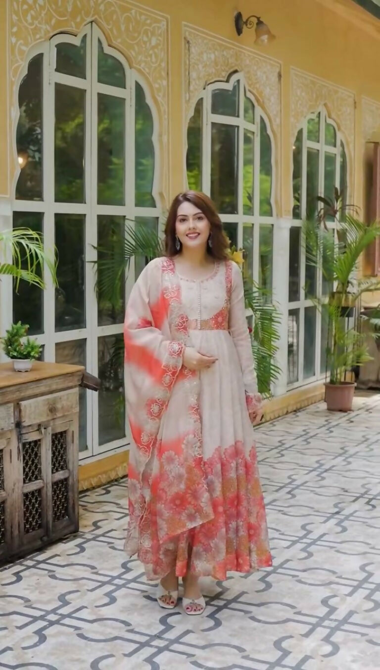 Teeya Creation Multi Color Organza Silk With Digital print With Embroidery Gown | Grocsy