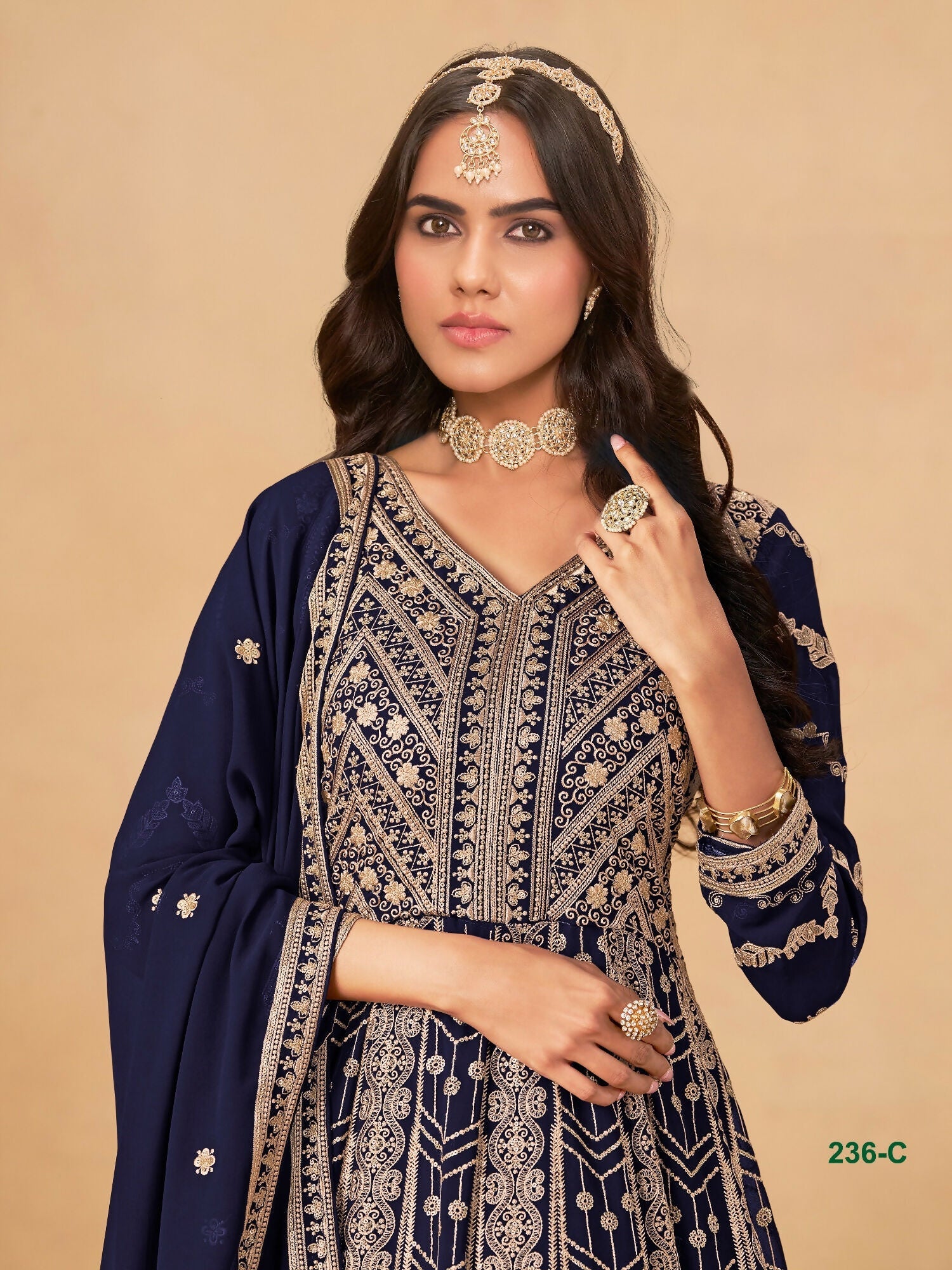 Anaita Navy Blue Faux Georgette Stitched Anarkali Suit with Heavy Embroidery Work | Grocsy