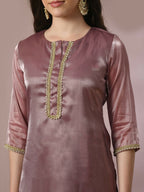 Myshka Women's Brown Solid Straight Party Kurta Set | Grocsy