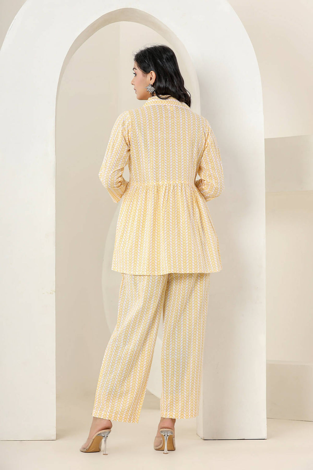 Kaajh Women's Yellow Printed Cotton Co-ord Set | Grocsy