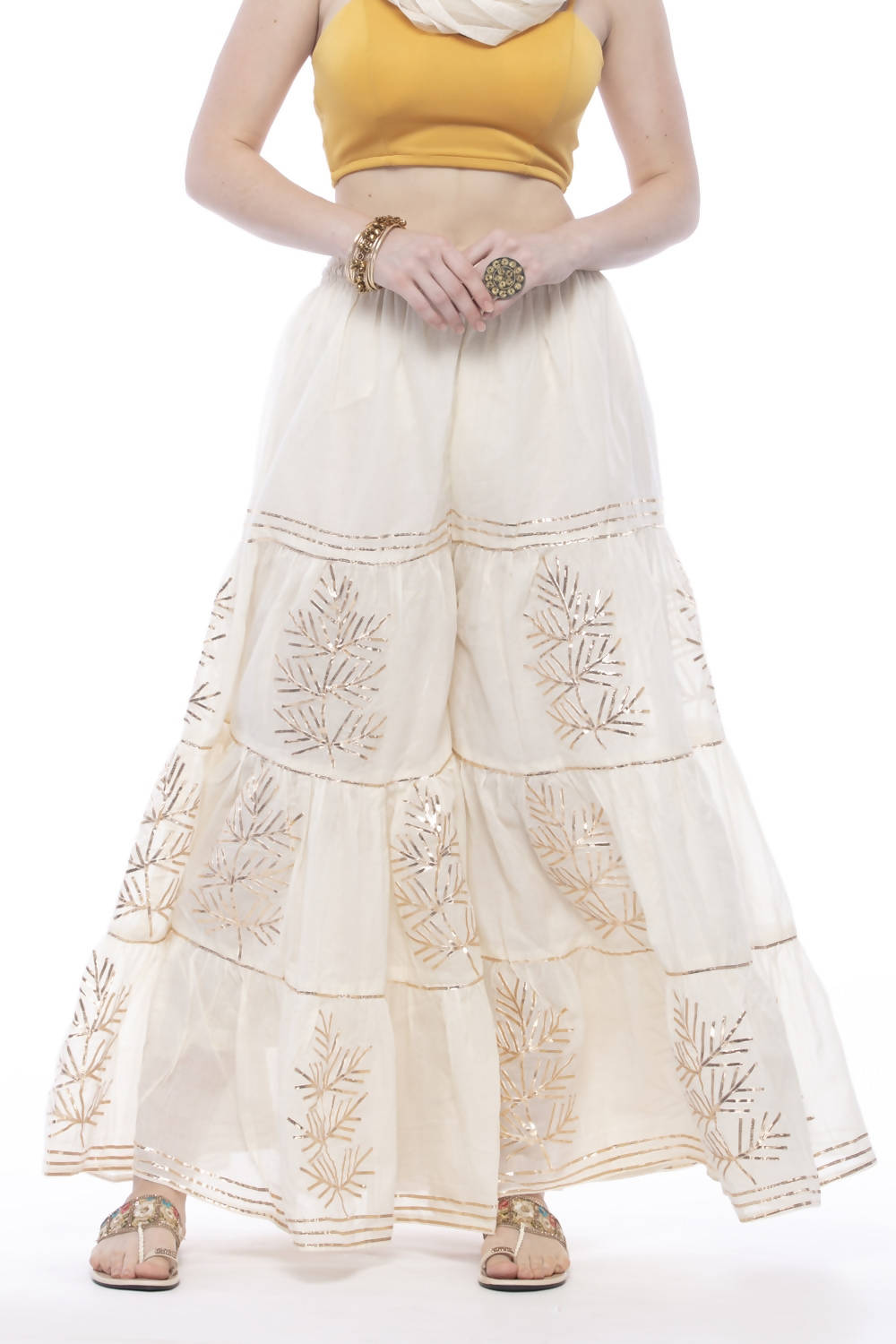 Mominos Fashion Cotton Off White Gotta Work Sharara For Girls | Grocsy