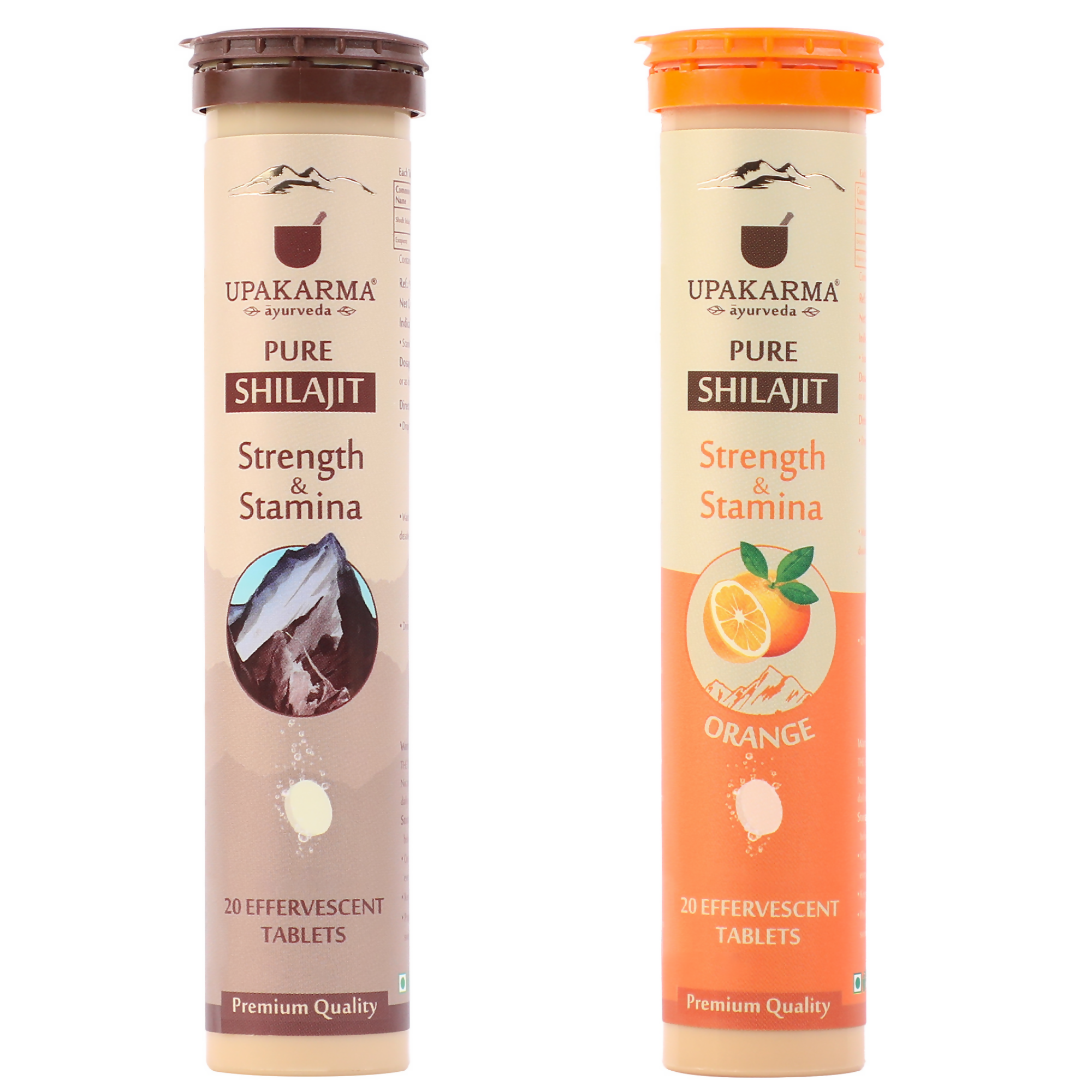 Upakarma Ayurveda Pure SJ Effervescent Tablets in 2 Unique Flavors (Pure SJ & Orange) Combo | Grocsy