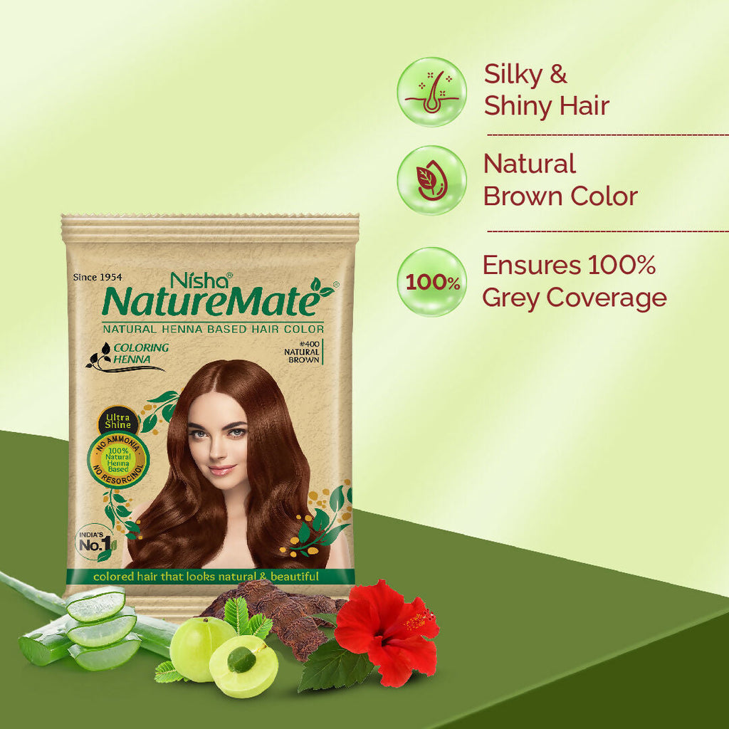 Nisha Nature Mate Henna-Based Hair Color Powder Sachet (Pack of 10) | Grocsy