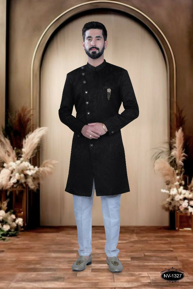 Joban Fashion Men's Black Satin Kurta with Pyjama | Grocsy