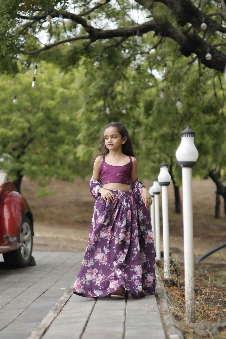 Aayaa Designer Embroidery Thread With Sequance Work Kids Lehenga Choli - Multi Color | Grocsy