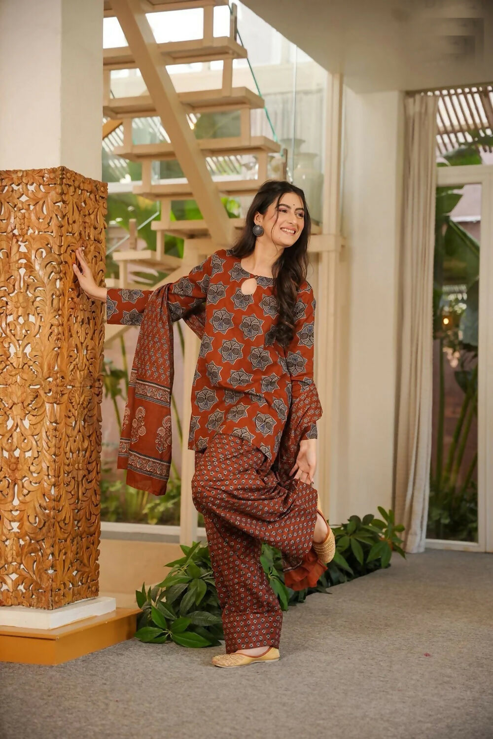 Aayaa Designer Cotton Silk Farshi Salwar Set - Maroon | Grocsy