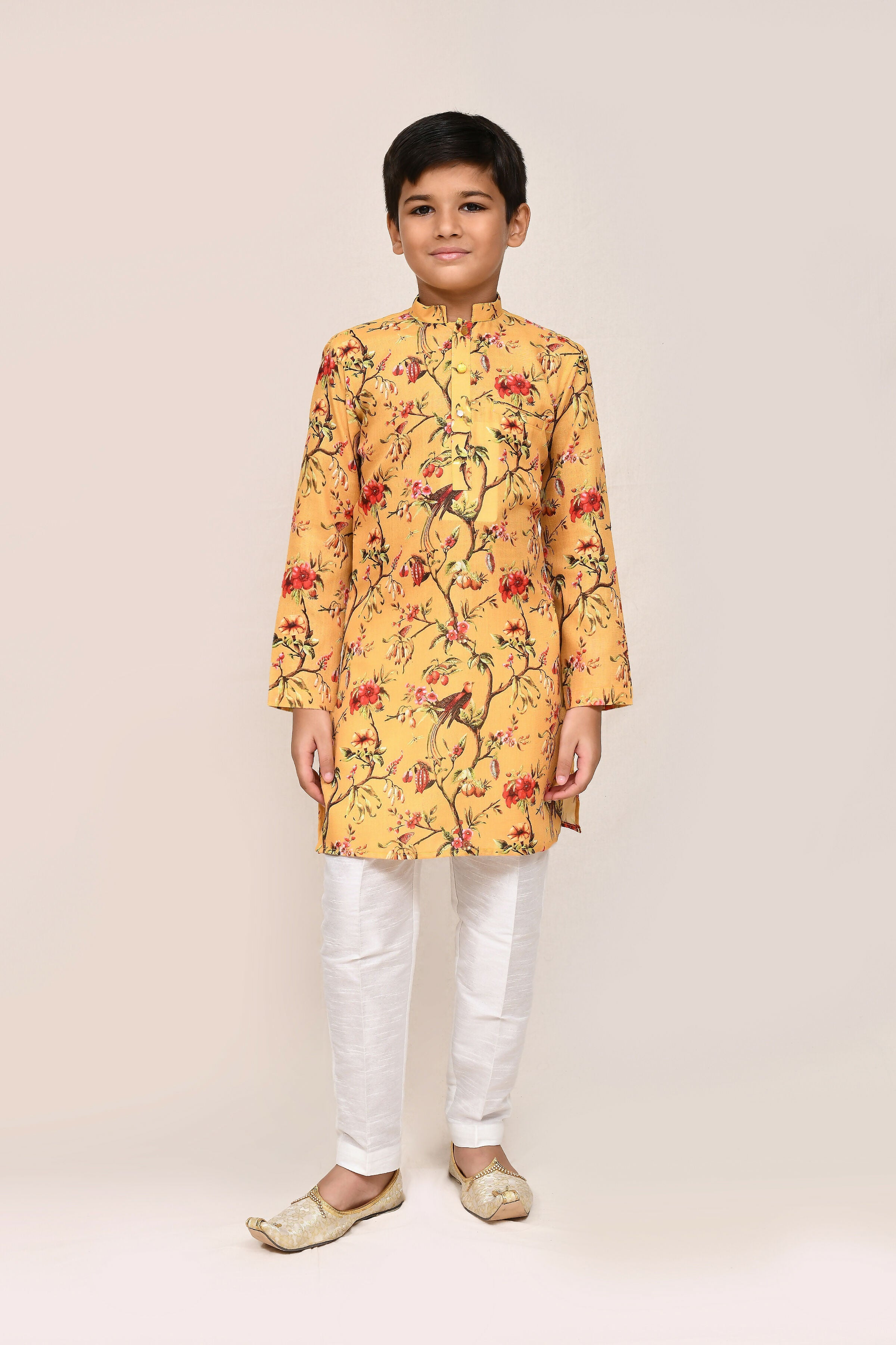 Joban Fashion Linen Cotton Yellow Kurta With Straight Fit Pant | Grocsy