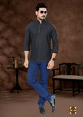 Joban Fashion Men's Pure Cotton Black Plain Short Kurta | Grocsy
