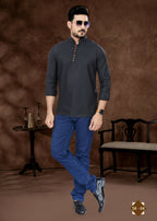Joban Fashion Men's Pure Cotton Black Plain Short Kurta | Grocsy