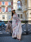 Grey Satin Organza Floral Woven Design Saree With Unstitched Blouse Piece - Klay's | Grocsy