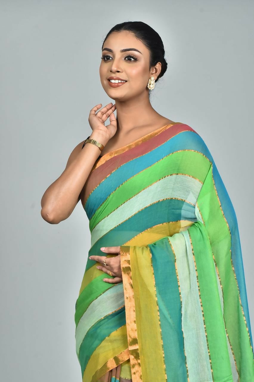 Exclusive Collection Beautiful Multi2 Pure Cotton Woven Handloom Saree With Running Blouse Piece | Grocsy