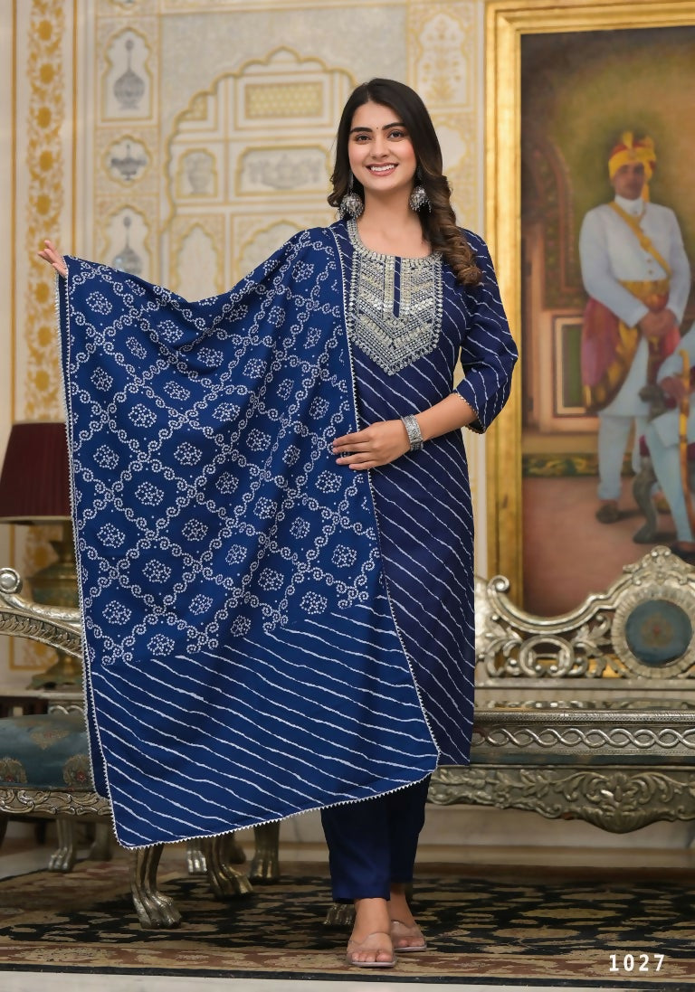 Partywear Designer Blue cotton Stitched Suit With Dupatta - Tanisha | Grocsy