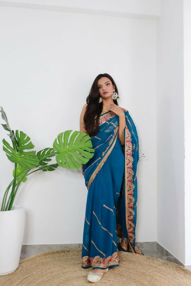 Vamsee Aaradhna Blue Georgette Saree | Grocsy