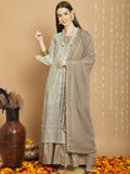 Jyoti Fashion Women's Green Chanderi Silk Elegant Jardoshi Semi Kurta with Trouser & Dupatta | Grocsy