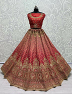 Jyoti Fashion Women's Red Bridal Net Fancy Dori & Sequins Multi Thread Embroidered with Diamond Work Wedding Lehenga Choli | Grocsy