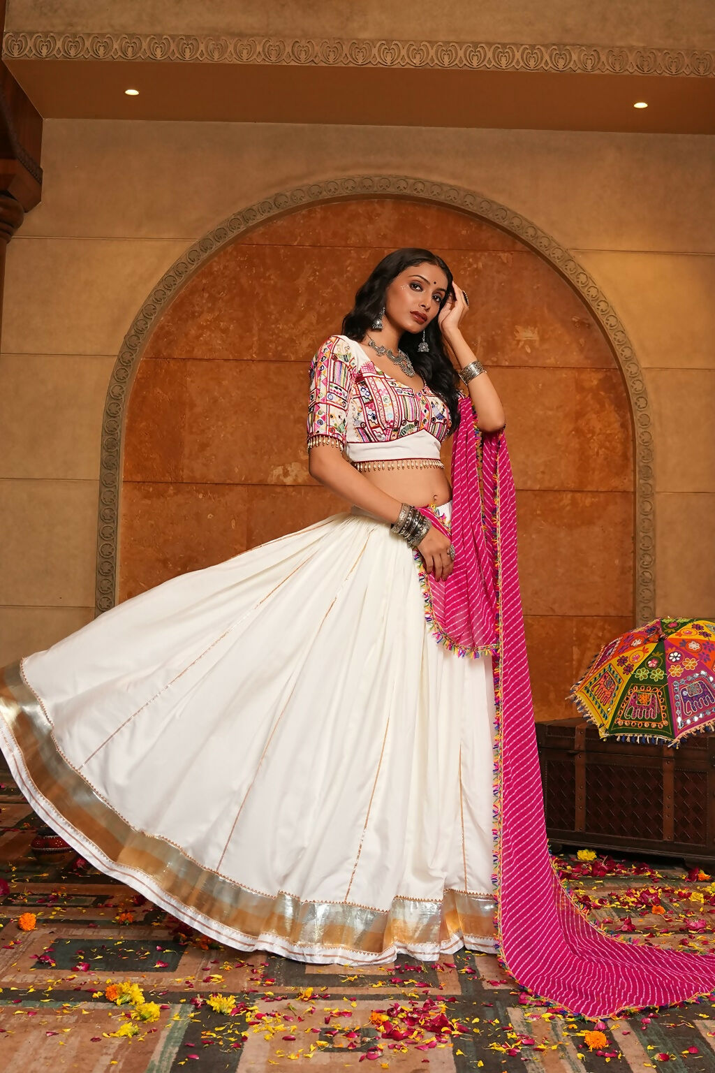 AI Fashion Off White Crepe Designer Navratri Wear Lehenga Choli Collection | Grocsy