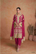 Festive Wear Ethnic Red Chinon Stitched Suit With Dupatta - Zeeya | Grocsy