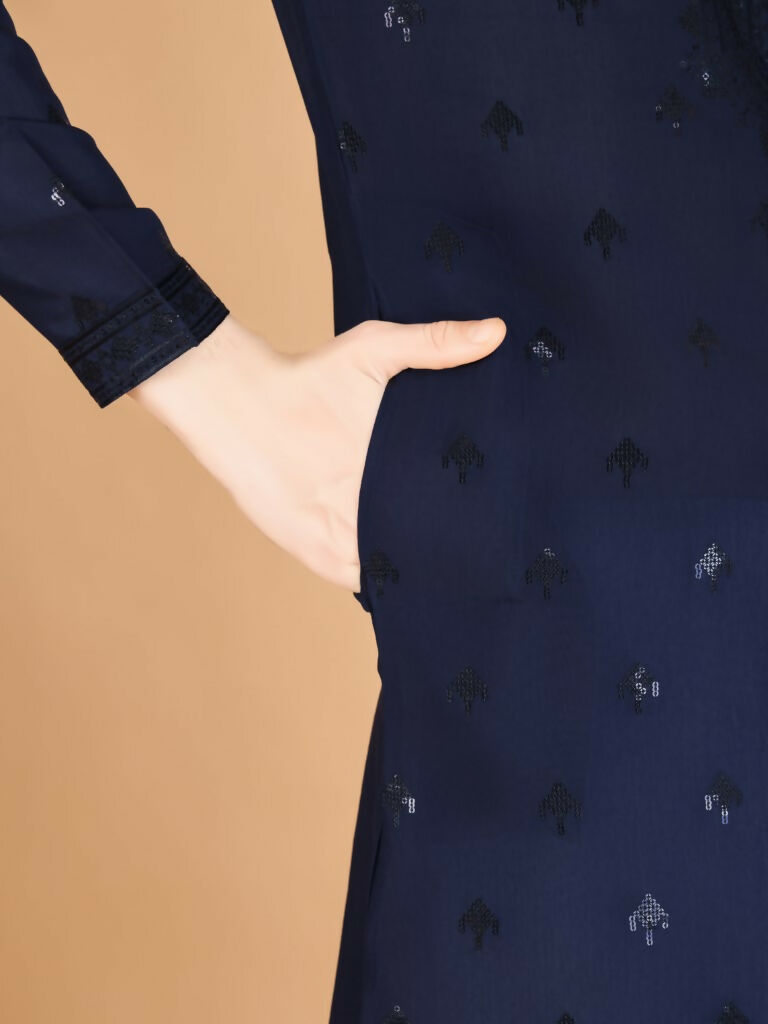 Vastranavya Navy Blue Exclusive Festival Wear Viscose Silk Thread with Sequence Embroidered Work Kurta with Dupatta | Grocsy