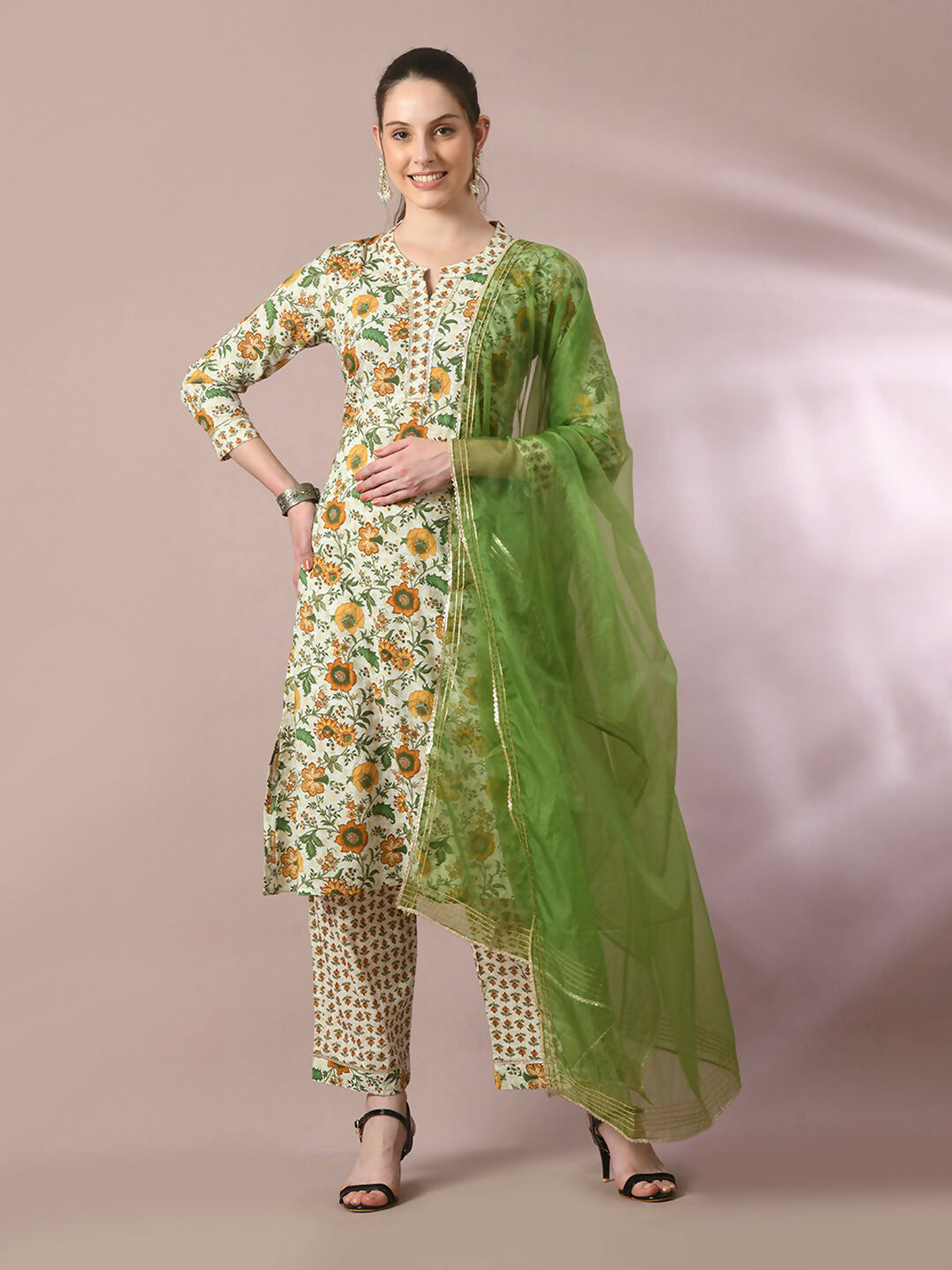 Myshka Women's Multi Printed Cotton Straight Party Kurta Set With Dupatta | Grocsy
