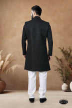 Joban Fashion Men's Black Straight Silk Thread & Sequence Embroidery All Over Indo-Western Kurta Set | Grocsy