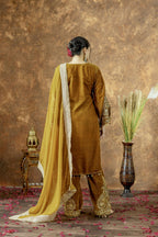 Teeya Creation Yellow Color Velvet Silk Embroidery Work Party Wear Suit | Grocsy